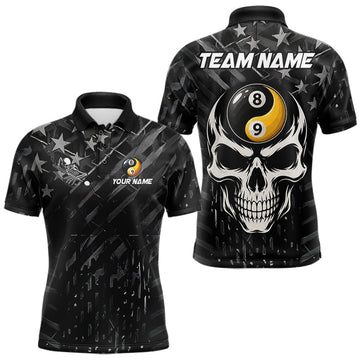 Maxcorners Black US Flag Skull Yin And Yang Custom Billiard Shirts For Men, 8 Ball & 9 Ball Pool Team Jersey LM1705