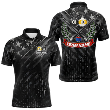 Maxcorners Black US Flag 8 Ball & 9 Ball Pool Billiard Shirt For Men Custom Billiard Team Jersey Polo, 1/4 Zip LM1705