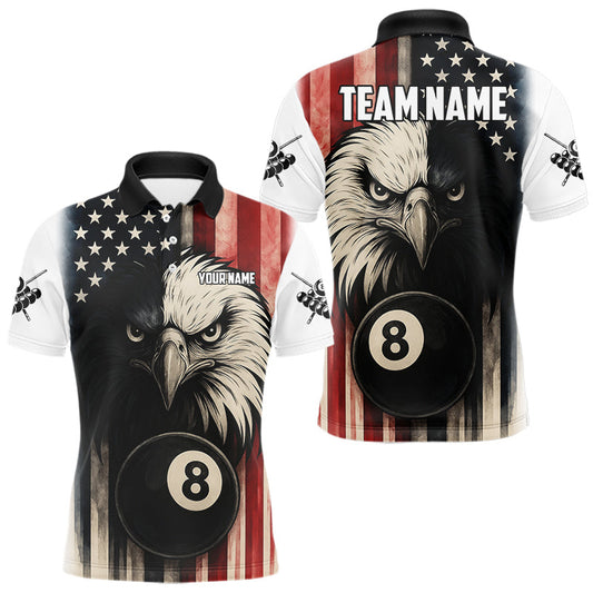 Maxcorners Personalized Vintage American Flag Eagle Billiard Shirt For Men Custom Patriotic Pool Team Jerseys  LM2206