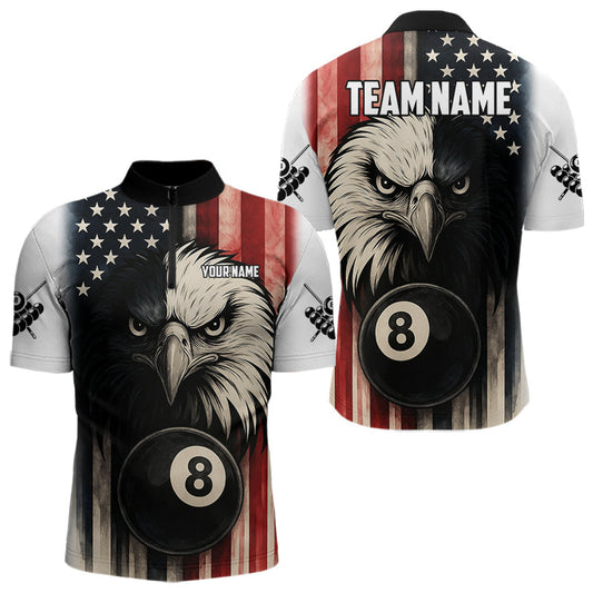 Maxcorners Personalized Vintage American Flag Eagle Billiard Shirt For Men Custom Patriotic Pool Team Jerseys  LM2206