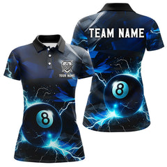 Maxcorners Blue 8 Ball Pool Thunder Lightning Billiard Shirt For Men Custom Billiard League Team Jerseys  LM1307
