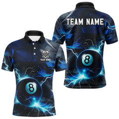 Maxcorners Blue 8 Ball Pool Thunder Lightning Billiard Shirt For Men Custom Billiard League Team Jerseys  LM1307