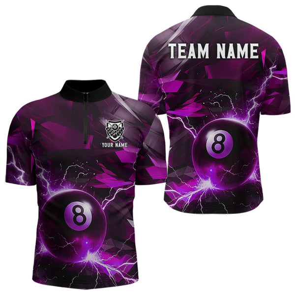 Maxcorners Purple 8 Ball Pool Thunder Lightning Billiard Shirt For Men Custom Billiard League Team Jerseys LM1307