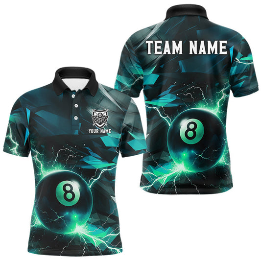 Maxcorners Turquoise 8 Ball Pool Thunder Lightning Billiard Shirt For Men Custom Billiard League Team Jerseys LM1307