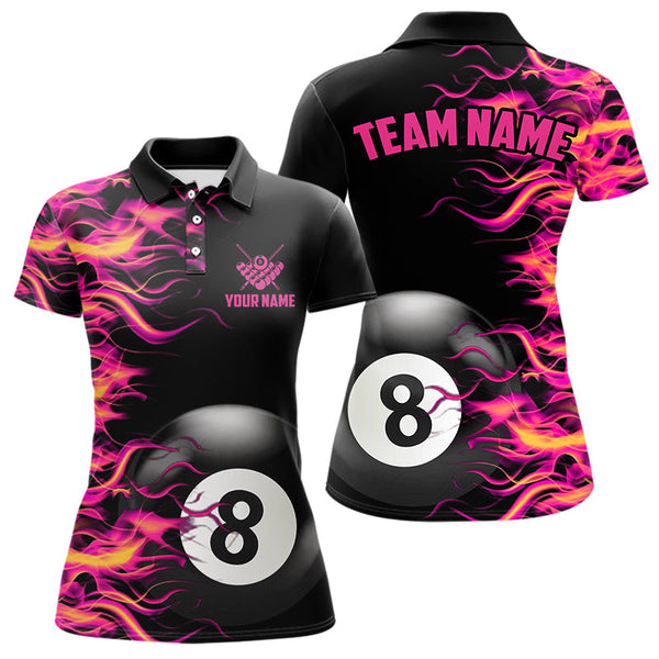 Maxcorners Pink Fire Flame 8 Ball Pool Billiard Shirt For Men Custom Billiard Team Jersey Polo & 1/4 Zi LM1307