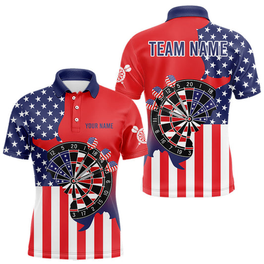 Maxcorners American Flag Dartboard Patriotic Darts Shirt For Men Custom Darts Team Jersey Polo & 1/4 Zip LM1903