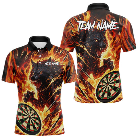 Maxcorners Orange Flaming Wolf Dartboard Jersey For Men Custom Darts League Team Shirt Polo & Quarter Zip TU1410
