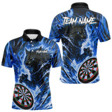 Maxcorners Blue Flaming Wolf Dartboard Jersey For Men Custom Darts League Team Shirt Polo & Quarter Zip TU1410