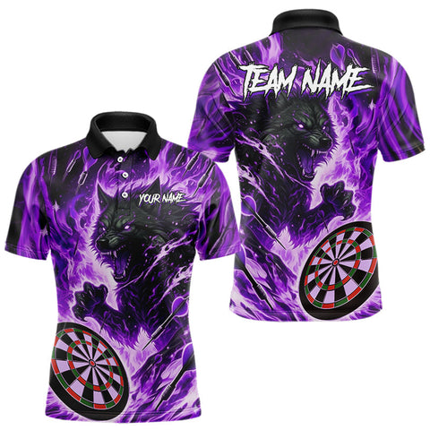 Maxcorners Purple Flaming Wolf Dartboard Jersey For Men Custom Darts League Team Shirt Polo & Quarter TU1410