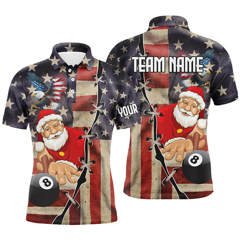 Maxcorners Funny Christmas Santa And Billiard US Flag Personalized Name 3D Shirt