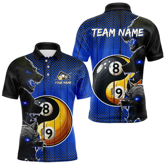 Maxcorners Funny Ying And Yang Eyes Of Wolf Billiard Shirts For Men Custom 8 & 9 Ball Billiard Jerseys | Blue