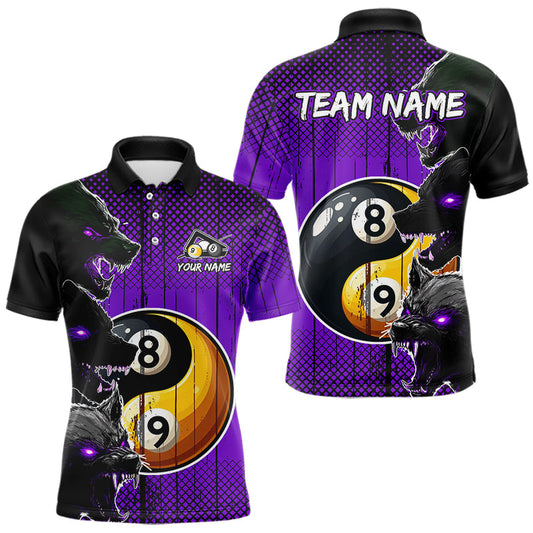 Maxcorners Funny Ying And Yang Eyes Of Wolf Billiard Shirts For Men Custom 8 & 9 Ball Billiard Jerseys |Purple