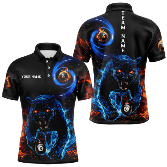 Maxcorners Personalized Orange And Blue Flaming 3D Panther Billiard Shirts For Men, Cool Team Billiard Jersey