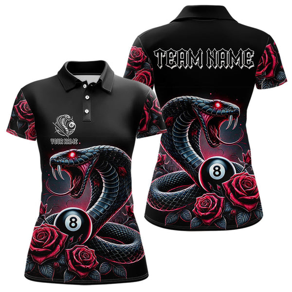 Maxcorners Personalized Rose 8 Ball Pool Cobra Snake Billiard Shirts For Men, Billiard Jerseys Polo & 1/4 Zip LM133 