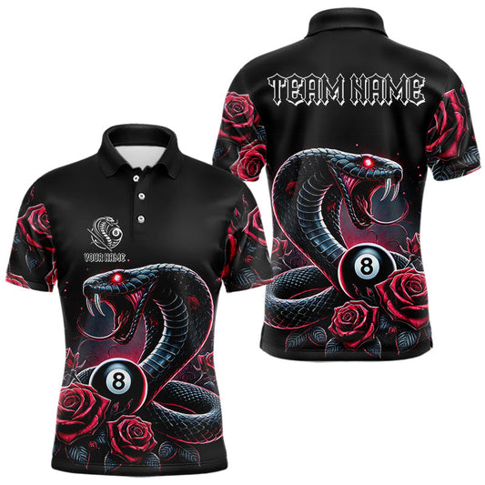 Maxcorners Personalized Rose 8 Ball Pool Cobra Snake Billiard Shirts For Men, Billiard Jerseys Polo & 1/4 Zip LM133 