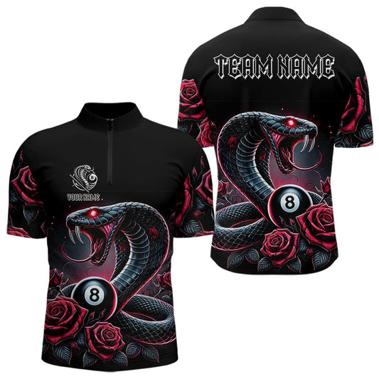 Maxcorners Personalized Rose 8 Ball Pool Cobra Snake Billiard Shirts For Men, Billiard Jerseys Polo & 1/4 Zip LM133 
