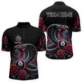 Maxcorners Personalized Rose 8 Ball Pool Cobra Snake Billiard Shirts For Men, Billiard Jerseys Polo & 1/4 Zip LM133 