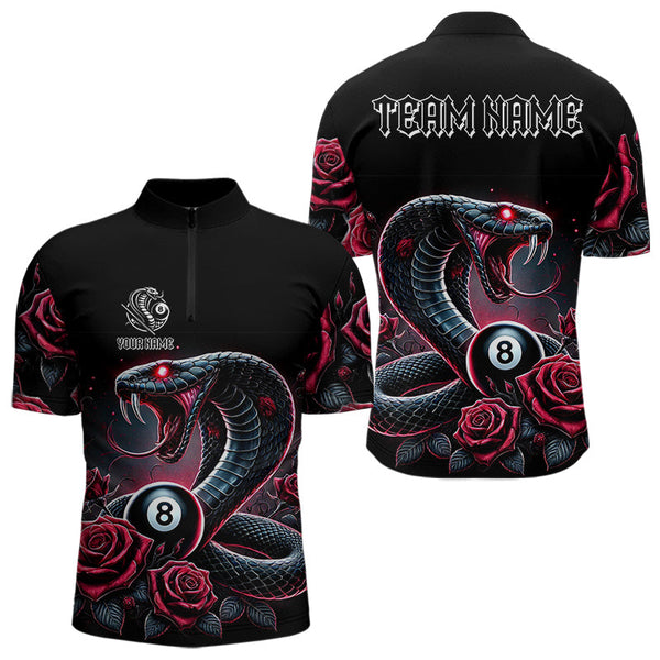 Maxcorners Personalized Rose 8 Ball Pool Cobra Snake Billiard Shirts For Men, Billiard Jerseys Polo & 1/4 Zip LM133 