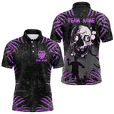 Maxcorners Funny Skull Claw Pattern Custom Men Billiard Shirts, Grunge Purple Black Team Billiard Jerseys LM133