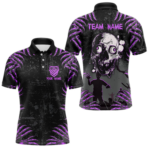 Maxcorners Funny Skull Claw Pattern Custom Men Billiard Shirts, Grunge Purple Black Team Billiard Jerseys LM133