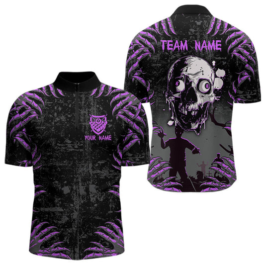 Maxcorners Funny Skull Claw Pattern Custom Men Billiard Shirts, Grunge Purple Black Team Billiard Jerseys LM133