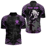 Maxcorners Funny Skull Claw Pattern Custom Men Billiard Shirts, Grunge Purple Black Team Billiard Jerseys LM133