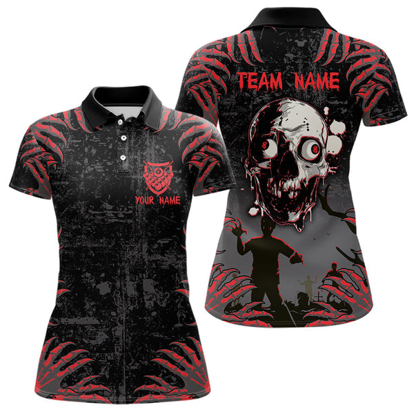 Maxcorners Funny Skull Claw Pattern Custom Men Billiard Shirts, Grunge Red Black Team Billiard Jerseys LM133