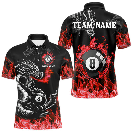 Maxcorners Personalized Red Flaming Dragon 8 Ball Billiard Shirts For Men Custom Team League Billiard Jerseys  LM2206