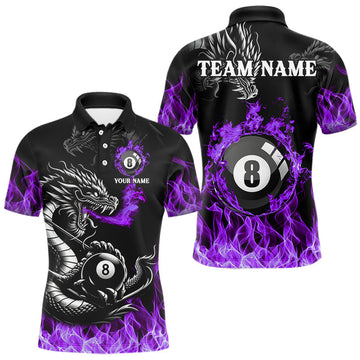 Maxcorners Personalized Purple Flaming Dragon 8 Ball Billiard Shirt For Men, Team League Billiard Jerseys  LM2206
