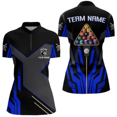 Maxcorners Personalized Blue Black 8 Ball Pool Shirt For Men Custom Billiard League Team Jersey Polo, 1/4 Zip MT2306