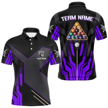 Maxcorners Personalized Purple Black 8 Ball Pool Shirt For Men, Billiard League Team Jersey Polo & 1/4 Zip MT2306