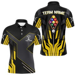 Maxcorners Personalized Yellow Black 9 Ball Pool Shirt For Men, Billiard League Team Jersey Polo & 1/4 Zip MT2306