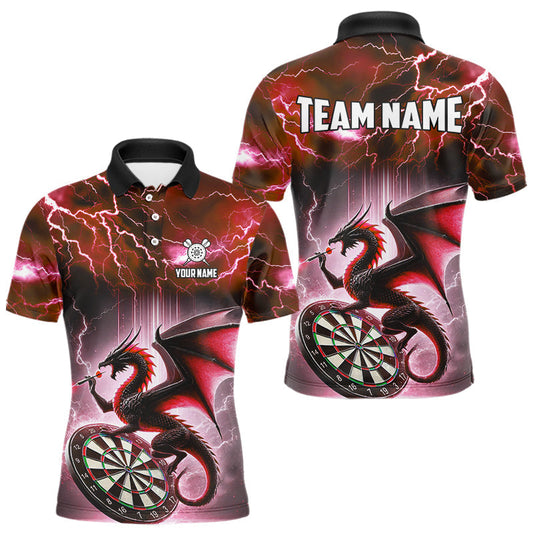 Maxcorners Custom Red Thunder Lightning Dragon Darts Shirt For Men, Darts League Jersey Polo & 1/4 Zip LM1203