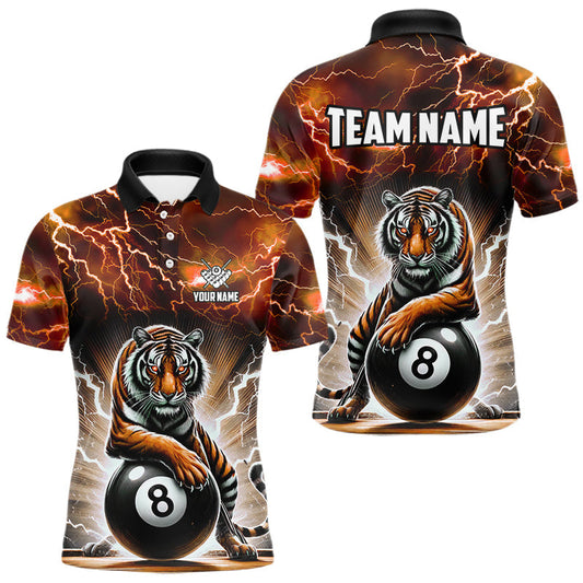 Maxcorners Lightning Thunder Tiger Custom Orange 8 Ball Pool Shirts For Men, Billiard Team League Jerseys