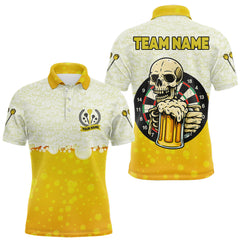Maxcorners Personalized Funny Beer Skull Darts Shirt For Men Custom Yellow Darts Team Jersey, Darts Gifts TU1512