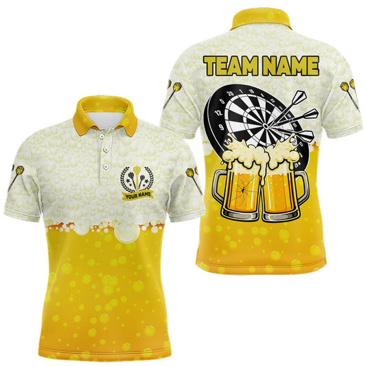 Maxcorners Personalized Yellow Funny Darts And Beer Men's Dart Shirts, Darts Team Jersey Polo & 1/4 Zip LM2512