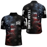 Maxcorners Smoke American Flag Darts Polo, Quarter-Zip Shirt Custom Patriotic Dart Shirts For Men And Women Dart Jerseys