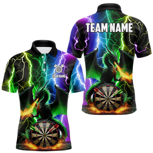 Maxcorners Colorful Lightning Dragon Darts Shirt For Men Custom Darts League Jersey Team Polo & 1/4 Zip LM1501