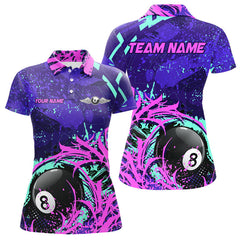 Maxcorners Personalized 8 Ball Billiard Shirt For Men | Neon Purple, Pink & Teal Paint Funny Pool Team Jersey MT2306