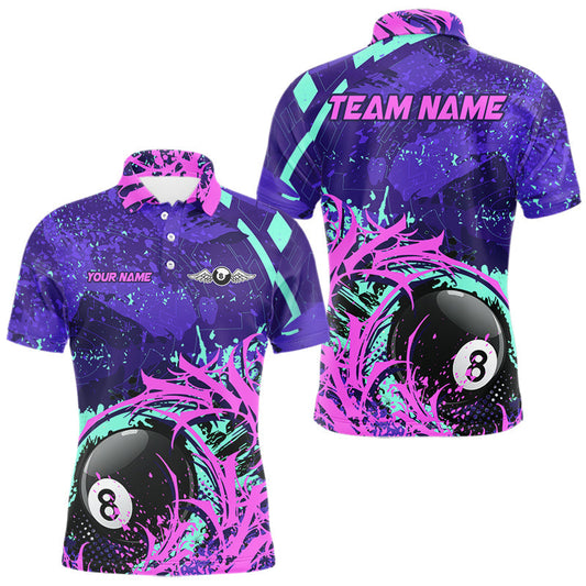 Maxcorners Personalized 8 Ball Billiard Shirt For Men | Neon Purple, Pink & Teal Paint Funny Pool Team Jersey MT2306