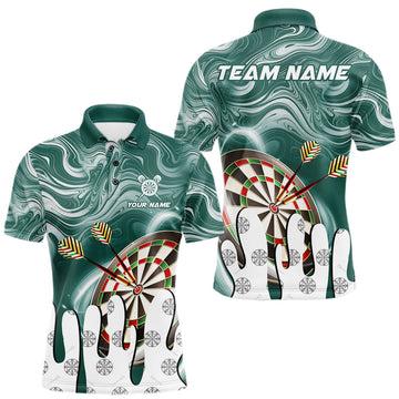 Maxcorners Personalized Marble Swirl Dart Shirts For Men Custom Funny Darts Team Jersey Polo & 1/4 Zip |Green, Team Jersey Polo & Quarter Zip LM2607