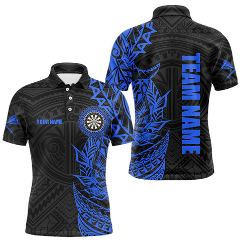 Maxcorners Personalized Black And Blue Tribal Darts Polo & Quarter Zip Custom Dart Shirts For Men Dart Jersey TU1509