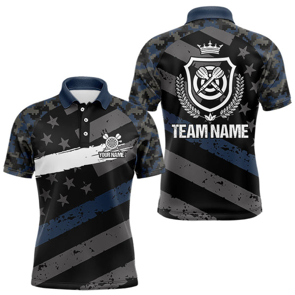 Maxcorners Blue Camo American Flag Darts Jersey For Men Custom Grunge Darts Shirt Team Polo & Quarter Zip LM1610