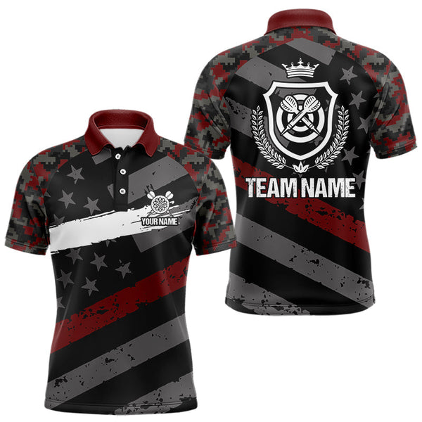 Maxcorners Red Camo American Flag Darts Jersey For Men Custom Grunge Darts Shirt Team Polo & Quarter Zip LM1610