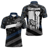 Maxcorners Blue Camo American Flag Darts Shirt For Men Custom Patriotic Darts Jersey Team Polo & 1/4 Zip LM1610