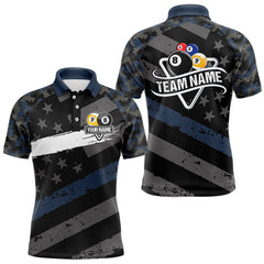 Maxcorners Blue Camo US Flag 8 Ball & 9 Ball Pool Jersey For Men Custom Billiard Team Shirt Polo & 1/4 Zip LM1610