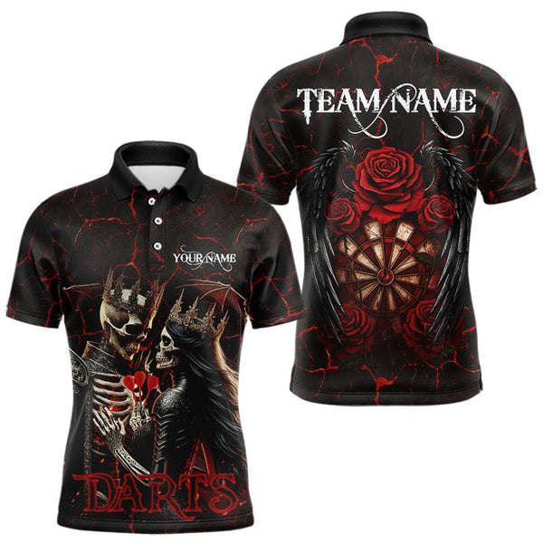 Maxcorners Personalized Skeleton Couple And Roses Gothic Darts Shirt For Men Custom Dart Jersey Outfit|Red LM1610