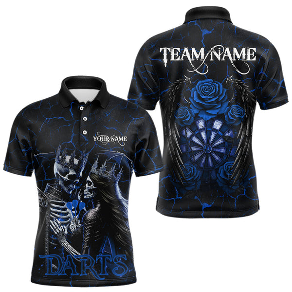 Maxcorners Personalized Skeleton Couple And Roses Gothic Darts Shirt For Men Custom Dart Jersey Outfit|Blue LM1610