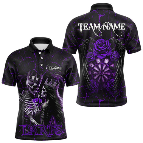 Maxcorners Personalized Skeleton Couple And Roses Gothic Darts Shirt For Men, Darts Jersey Outfit | Purple LM1610