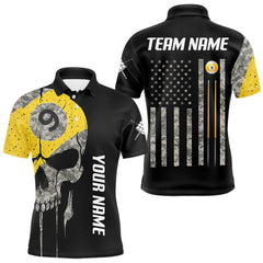 Maxcorners Personalized 9 Ball Camo Skull Billiard Shirt For Men, US Flag Pool Team Jerseys Polo & 1/4 Zip MT1511